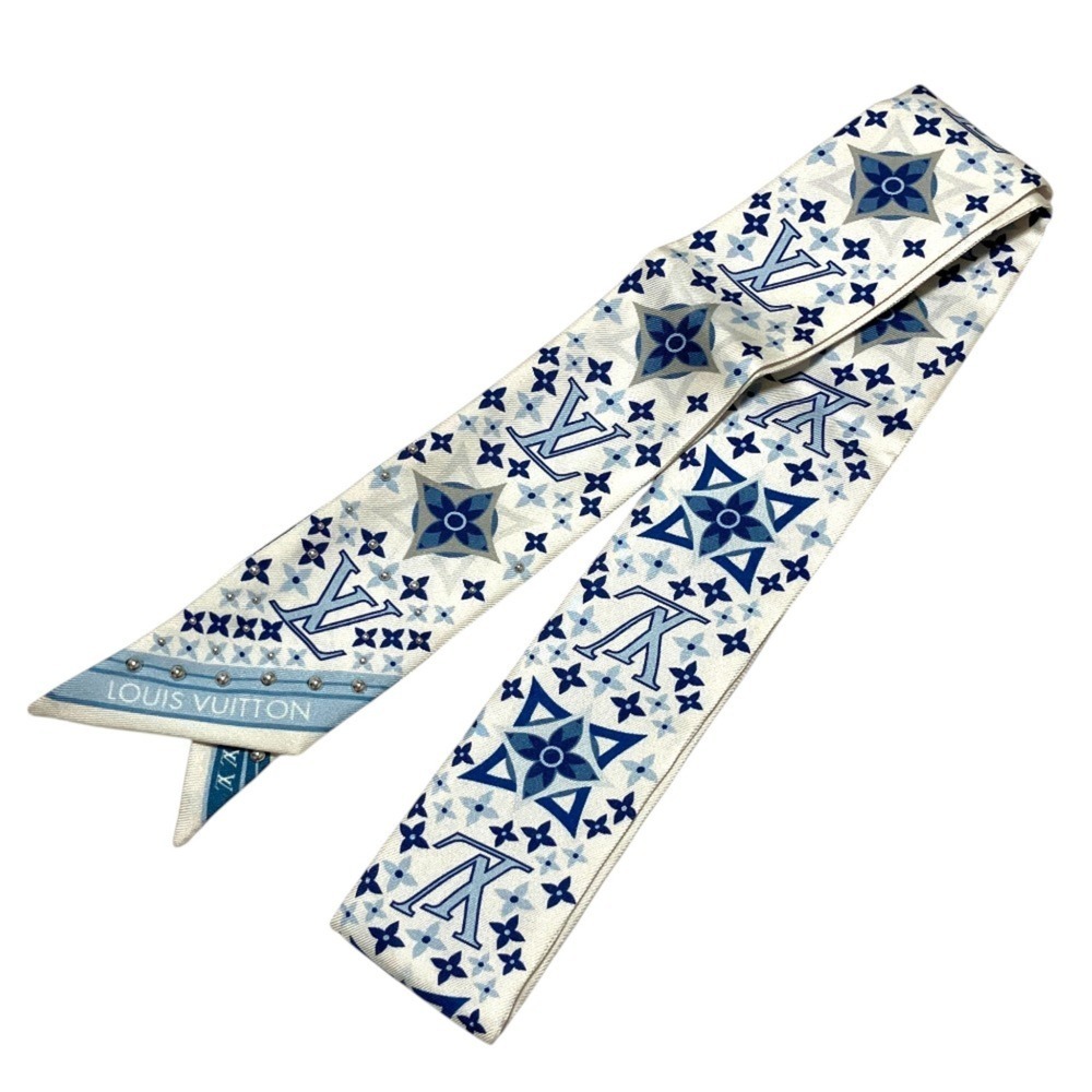 LOUIS VUITTON Louis Vuitton Bandeau BB Studded Narrow Scarf M77828 White Blue...